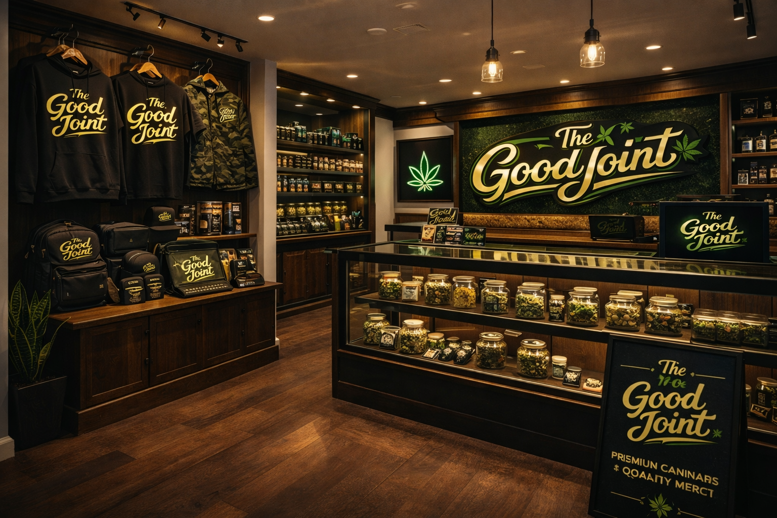 The Good Joint store interior with branded merchandise